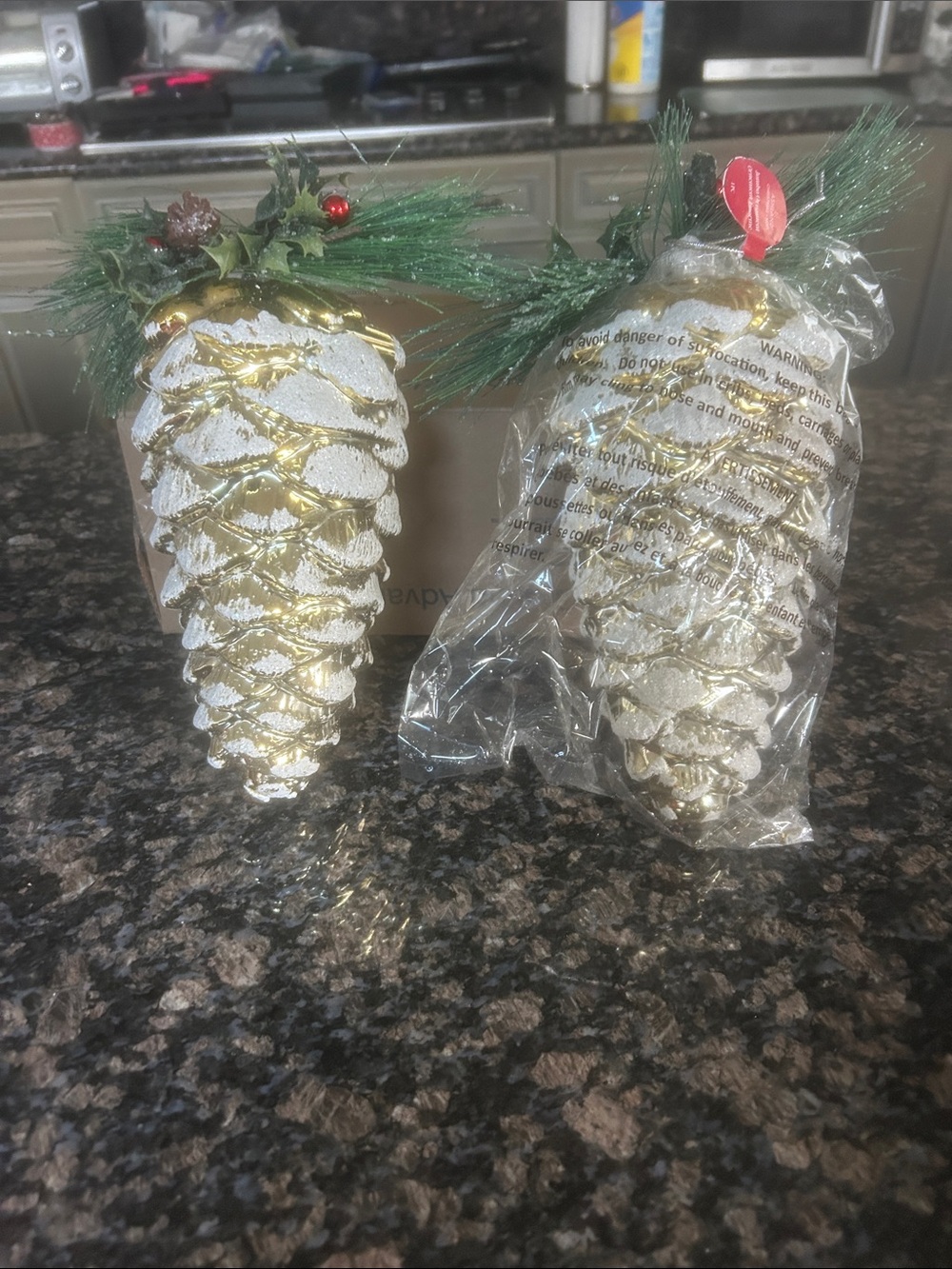 ASHLAND 12" GLITTER FROSTED PINECONE ORNAMENT LOT OF 2 NWT